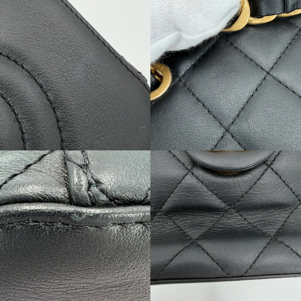 CHANEL シャネル 2WAY マトラッセ ココマーク ミニハンドバッグ チェーンショルダーバッグ スモールバニティ レザー ブラック 黒 アンティークゴールド金具 レディース【中古品】