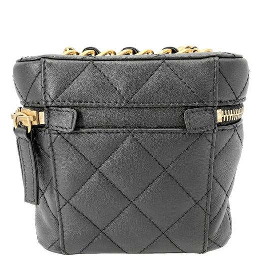 CHANEL シャネル 2WAY マトラッセ ココマーク ミニハンドバッグ チェーンショルダーバッグ スモールバニティ レザー ブラック 黒 アンティークゴールド金具 レディース【中古品】