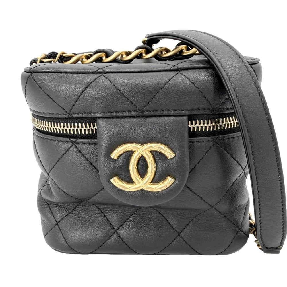 CHANEL シャネル 2WAY マトラッセ ココマーク ミニハンドバッグ チェーンショルダーバッグ スモールバニティ レザー ブラック 黒 アンティークゴールド金具 レディース【中古品】