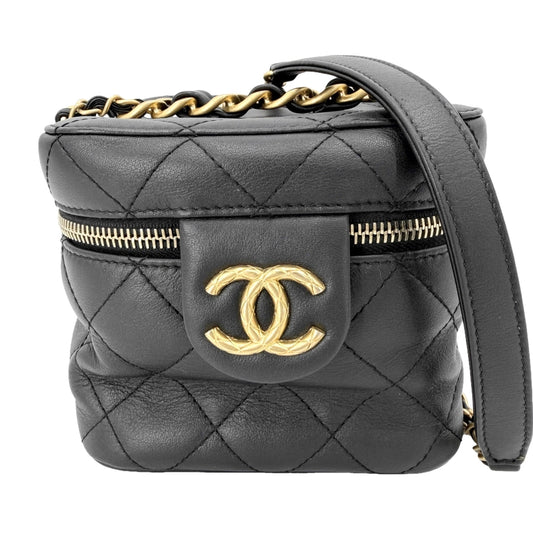 CHANEL シャネル 2WAY マトラッセ ココマーク ミニハンドバッグ チェーンショルダーバッグ スモールバニティ レザー ブラック 黒 アンティークゴールド金具 レディース【中古品】