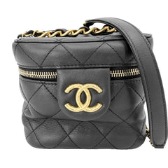 CHANEL シャネル 2WAY マトラッセ ココマーク ミニハンドバッグ チェーンショルダーバッグ スモールバニティ レザー ブラック 黒 アンティークゴールド金具 レディース【中古品】
