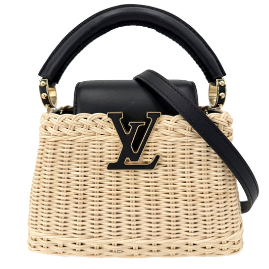 LOUIS VUITTON ルイヴィトン 2WAY カプシーヌMINI ハンドバッグ ショルダーバッグ M26003 春 夏 ラタン レザー ベージュ ブラック 黒 ゴールド金具 レディース【中古品】