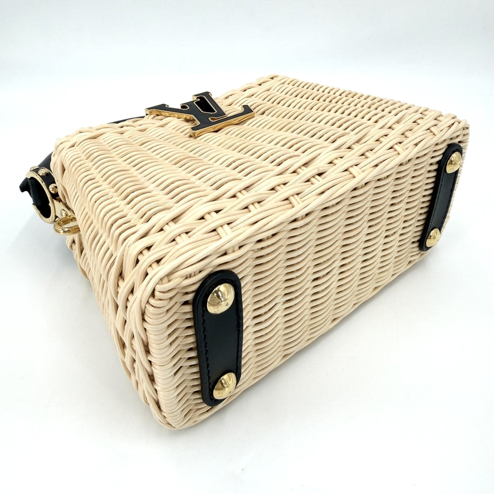 LOUIS VUITTON ルイヴィトン 2WAY カプシーヌMINI ハンドバッグ ショルダーバッグ M26003 春 夏 ラタン レザー ベージュ ブラック 黒 ゴールド金具 レディース【中古品】