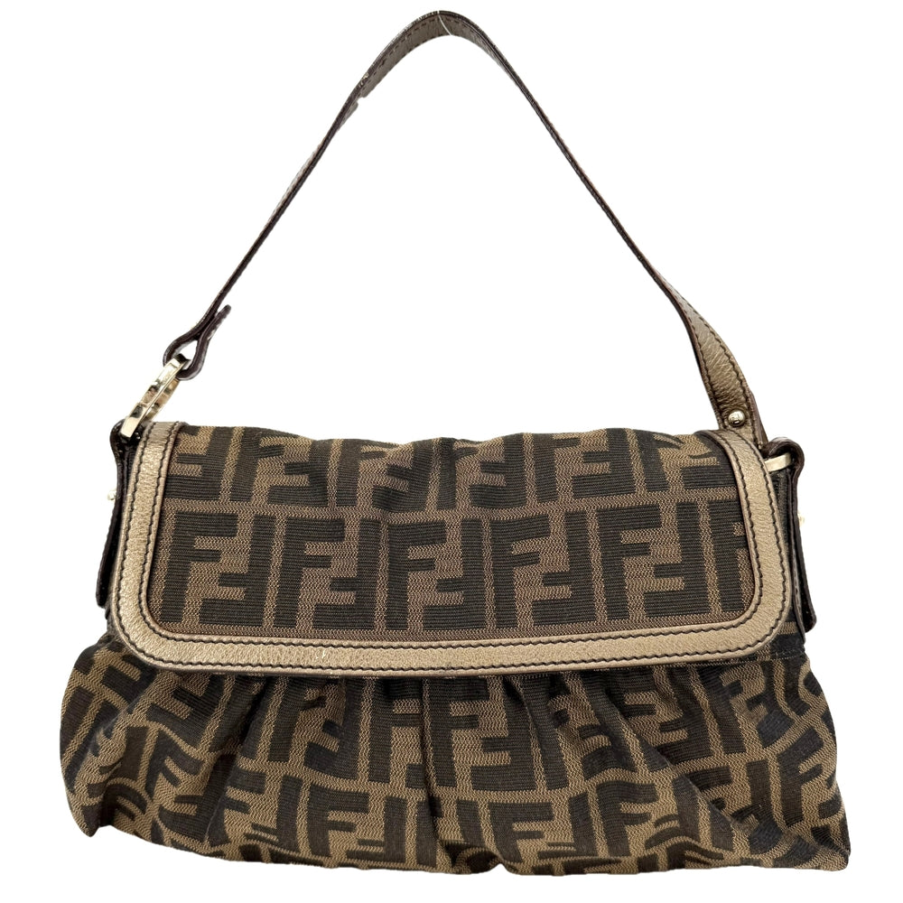 FENDI フェンディ ハンドバッグ ズッカ 8BR445 キャンバス レザー ブラウン 茶 ゴールド ゴールド金具 レディース【中古品】
