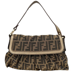 FENDI フェンディ ハンドバッグ ズッカ 8BR445 キャンバス レザー ブラウン 茶 ゴールド ゴールド金具 レディース【中古品】