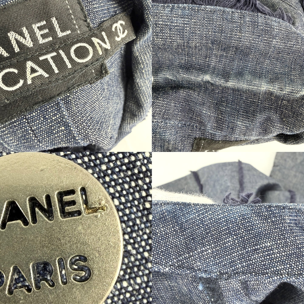 CHANEL シャネル セットアップ ベスト スカート ヴィンテージ アパレル 服 ネイビー 紺 ガンメタル金具 秋 冬 コットン ポリエステル レディース【中古品】