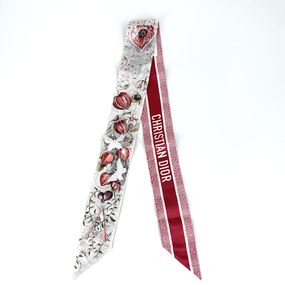 Christian Dior クリスチャンディオール スカーフ ミッツァ ほおづき ファッションアイテム シルク ホワイト 白 レッド 赤 レディース【中古品】