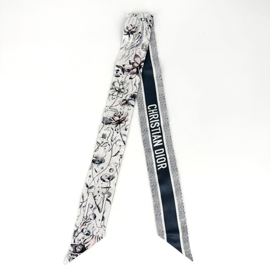 Christian Dior クリスチャンディオール スカーフ ミッツァ 花柄 ファッションアイテム シルク ホワイト 白 グレー レディース【中古品】