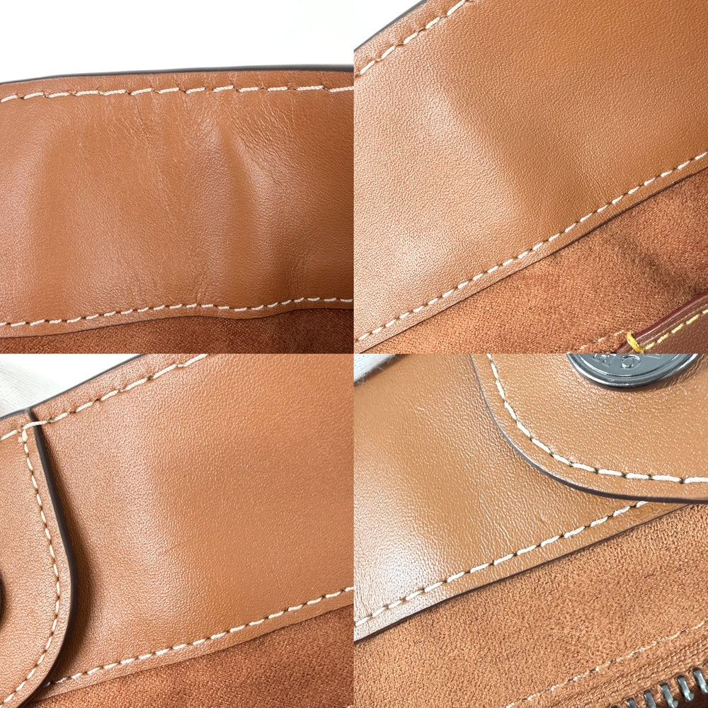 COACH コーチ 2WAY ディズニーコラボ フィールドトート40 トートバッグ ショルダーバッグ ハンドバッグ シグネチャー ウィズ ミッキーマウス C8492 キャンバス レザー ブラウン 茶 ガンメタル金具 レディース【中古品】
