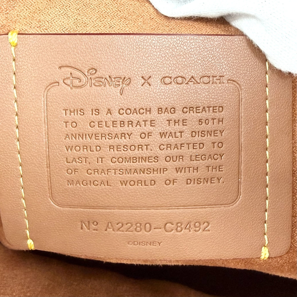 COACH コーチ 2WAY ディズニーコラボ フィールドトート40 トートバッグ ショルダーバッグ ハンドバッグ シグネチャー ウィズ ミッキーマウス C8492 キャンバス レザー ブラウン 茶 ガンメタル金具 レディース【中古品】