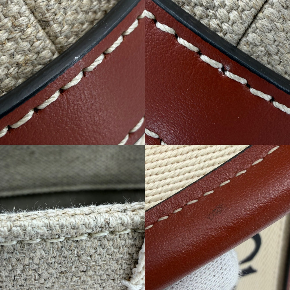 Chloe クロエ 2WAY WOODY　ウッディ スモールトートバッグ ショルダーバッグ リネンキャンバス カーフスキン ベージュ ブラウン 茶 ゴールド金具 レディース【中古品】
