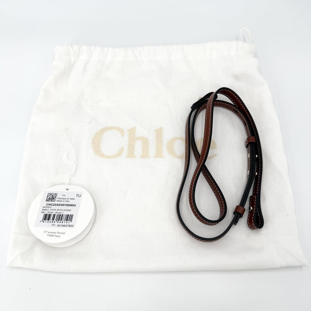 Chloe クロエ 2WAY WOODY　ウッディ スモールトートバッグ ショルダーバッグ リネンキャンバス カーフスキン ベージュ ブラウン 茶 ゴールド金具 レディース【中古品】