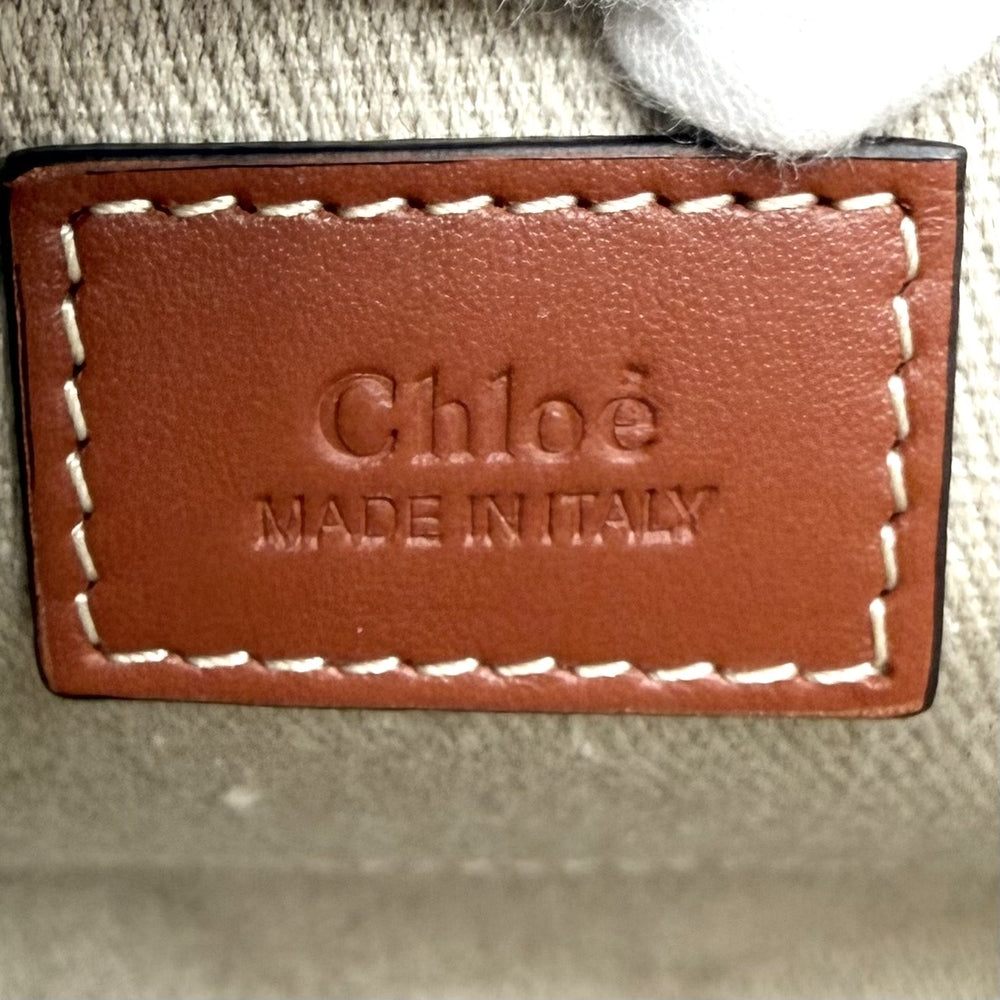 Chloe クロエ 2WAY WOODY　ウッディ スモールトートバッグ ショルダーバッグ リネンキャンバス カーフスキン ベージュ ブラウン 茶 ゴールド金具 レディース【中古品】