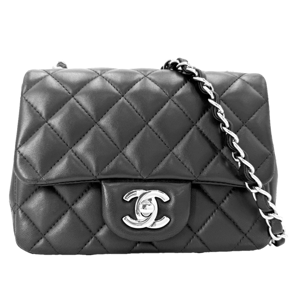 CHANEL シャネル ショルダーバッグ ミニマトラッセ チェーン ターンロック Mini Matelasse ココマーク ラムスキン ブラック 黒 シルバー金具 レディース【中古品】
