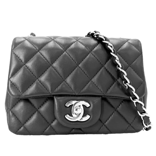 CHANEL シャネル ショルダーバッグ ミニマトラッセ チェーン ターンロック Mini Matelasse ココマーク ラムスキン ブラック 黒 シルバー金具 レディース【中古品】
