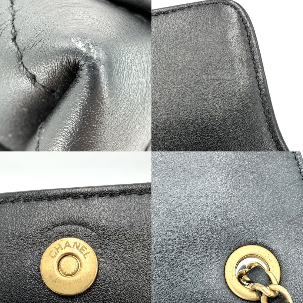 CHANEL シャネル ショルダーバッグ マトラッセ ロゴ ダブルチェーン レザー ブラック 黒 ゴールド金具 レディース【中古品】