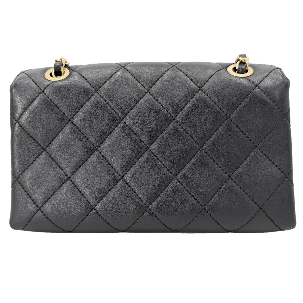 CHANEL シャネル ショルダーバッグ マトラッセ ロゴ ダブルチェーン レザー ブラック 黒 ゴールド金具 レディース【中古品】