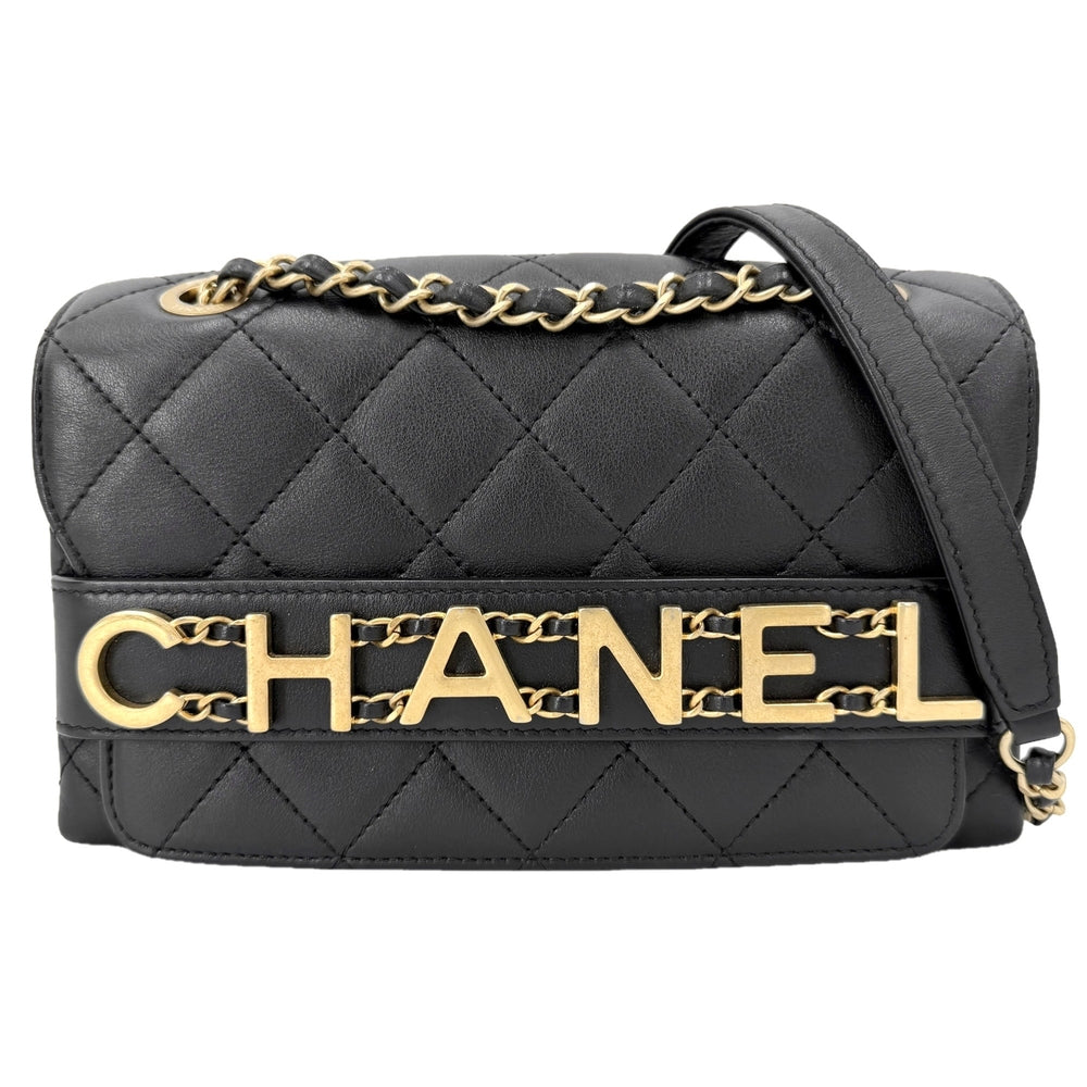 CHANEL シャネル ショルダーバッグ マトラッセ ロゴ ダブルチェーン レザー ブラック 黒 ゴールド金具 レディース【中古品】
