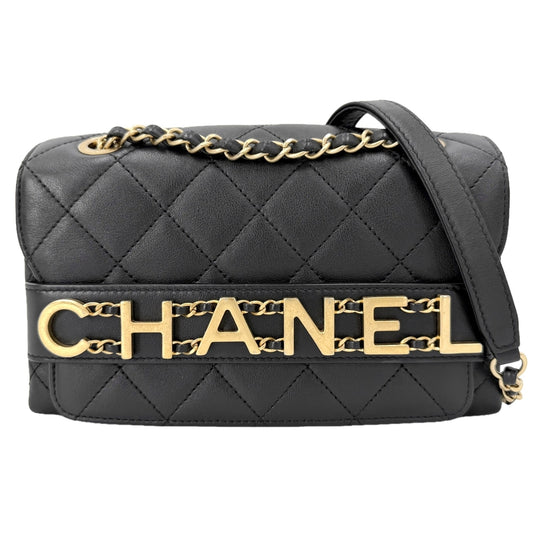 CHANEL シャネル ショルダーバッグ マトラッセ ロゴ ダブルチェーン レザー ブラック 黒 ゴールド金具 レディース【中古品】