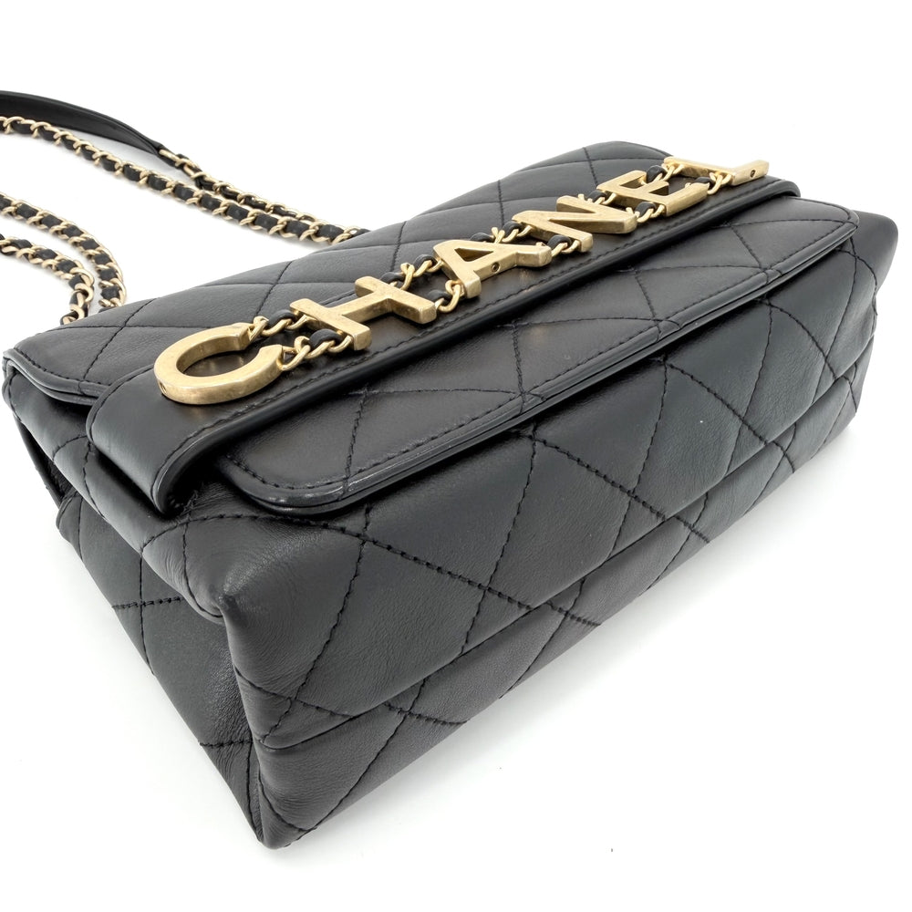 CHANEL シャネル ショルダーバッグ マトラッセ ロゴ ダブルチェーン レザー ブラック 黒 ゴールド金具 レディース【中古品】