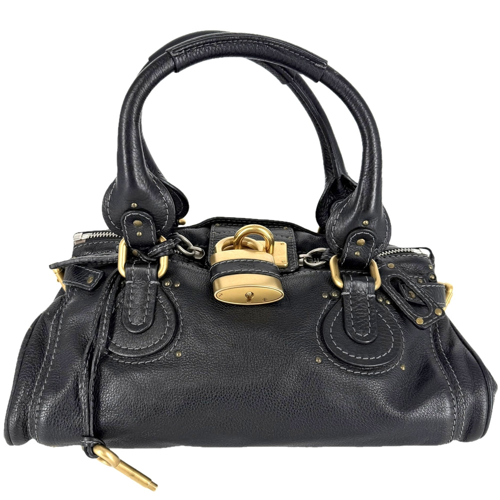 Chloe クロエ ハンドバッグ パディントン レザー ブラック 黒 ゴールド×シルバー金具 レディース【中古品】