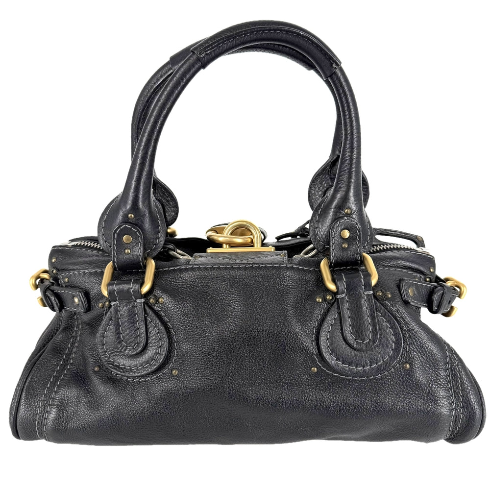 Chloe クロエ ハンドバッグ パディントン レザー ブラック 黒 ゴールド×シルバー金具 レディース【中古品】