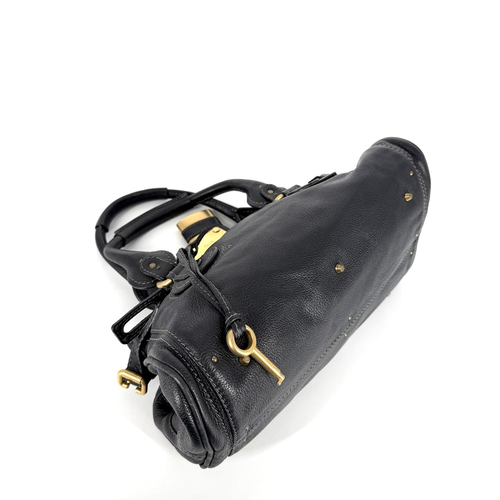 Chloe クロエ ハンドバッグ パディントン レザー ブラック 黒 ゴールド×シルバー金具 レディース【中古品】
