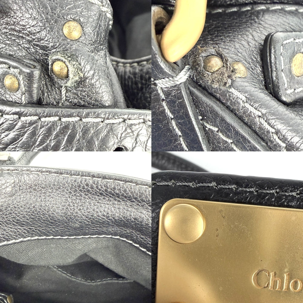 Chloe クロエ ハンドバッグ パディントン レザー ブラック 黒 ゴールド×シルバー金具 レディース【中古品】