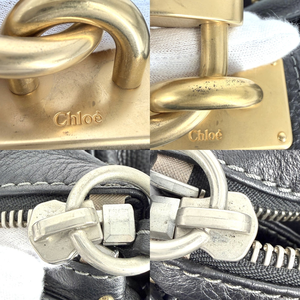 Chloe クロエ ハンドバッグ パディントン レザー ブラック 黒 ゴールド×シルバー金具 レディース【中古品】