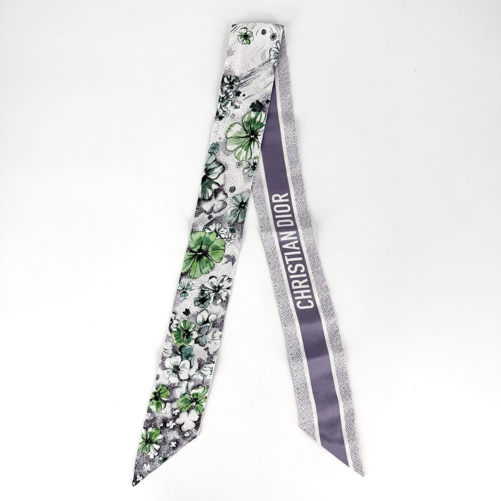 Christian Dior クリスチャンディオール スカーフ ミッツァ 花柄 ファッションアイテム シルク グリーン 緑 グレー レディース【中古品】