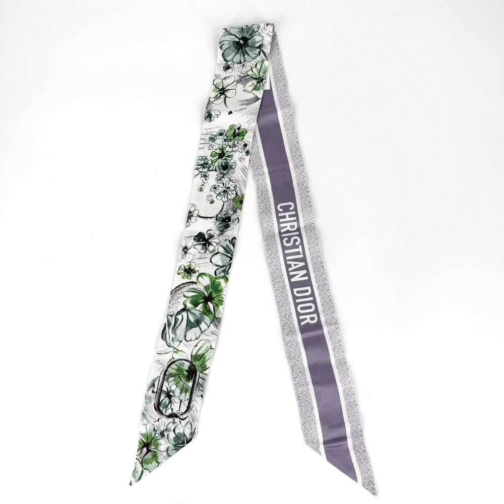 Christian Dior クリスチャンディオール スカーフ ミッツァ 花柄 ファッションアイテム シルク グリーン 緑 グレー レディース【中古品】