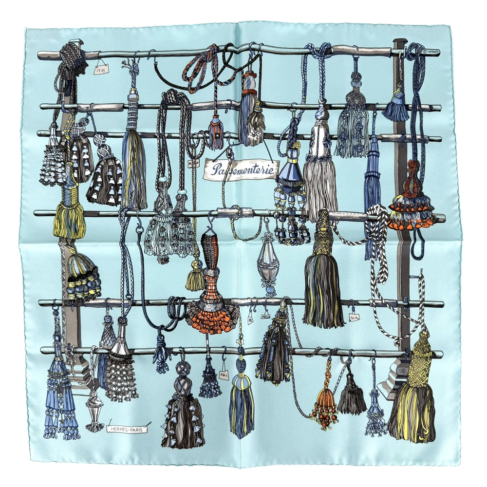 HERMES エルメス スカーフ プチカレ カレ45 PASEMENTERIE 紐飾り シルク ブルー系 レディース【中古品】