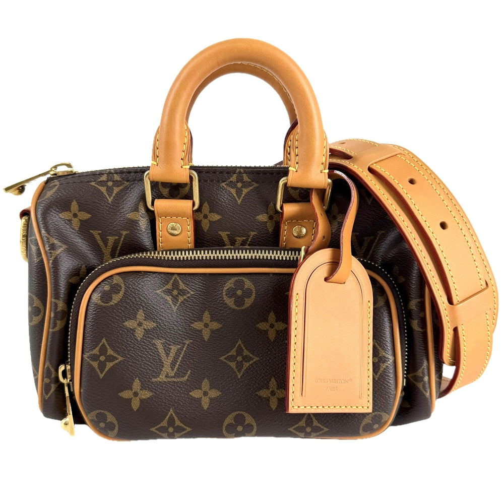 LOUIS VUITTON ルイヴィトン 2WAY キーポル･カーゴ 25 ハンドバッグ ショルダーバッグ M14981 モノグラムキャンバス ブラウン 茶 ゴールド金具 メンズ【中古品】