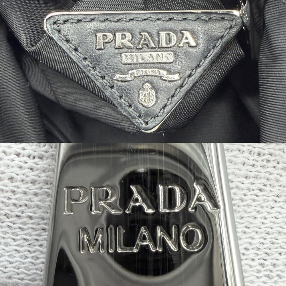 PRADA プラダ 2WAY レオパード ヒョウ柄 ハンド ショルダー トートバッグ B4521V ナイロン ブラック 黒 カーキ シルバー金具 レディース【中古品】