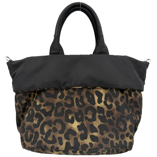 PRADA プラダ 2WAY レオパード ヒョウ柄 ハンド ショルダー トートバッグ B4521V ナイロン ブラック 黒 カーキ シルバー金具 レディース【中古品】