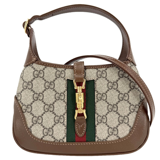 GUCCI グッチ 2WAY ジャッキー1961 ミニホーボーバッグ ハンドバッグ ショルダーバッグ シェリーライン 637092 GGスプリームキャンバス レザー ベージュ ブラウン 茶 ゴールド金具 レディース【中古品】