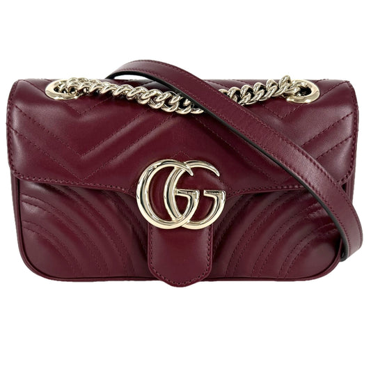 GUCCI グッチ ショルダーバッグ GGマーモント スモール シェブロン 鞄 かばん 446744 レザー ワインレッド ゴールド金具 レディース【中古品】