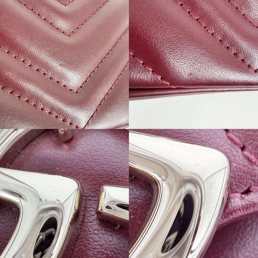 GUCCI グッチ ショルダーバッグ GGマーモント スモール シェブロン 鞄 かばん 446744 レザー ワインレッド ゴールド金具 レディース【中古品】