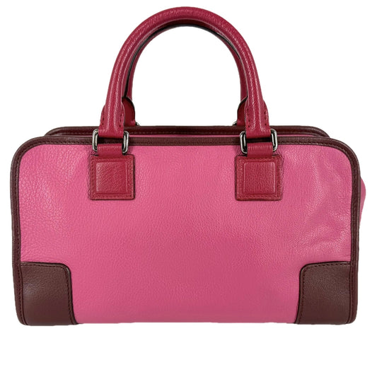 LOEWE ロエベ ハンドバッグ アナグラム アマソナ28 ミニボストンバッグ レザー ピンク レッド 赤 シルバー金具 レディース【中古品】
