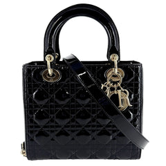 Christian Dior クリスチャンディオール 2WAY カナージュ レディディオール ミディアム ショルダーバッグ ハンドバッグ パテントカーフスキン ブラック 黒 ゴールド金具 レディース【中古品】