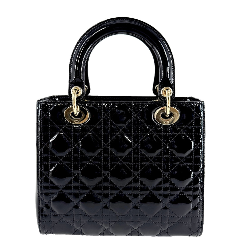 Christian Dior クリスチャンディオール 2WAY カナージュ レディディオール ミディアム ショルダーバッグ ハンドバッグ パテントカーフスキン ブラック 黒 ゴールド金具 レディース【中古品】