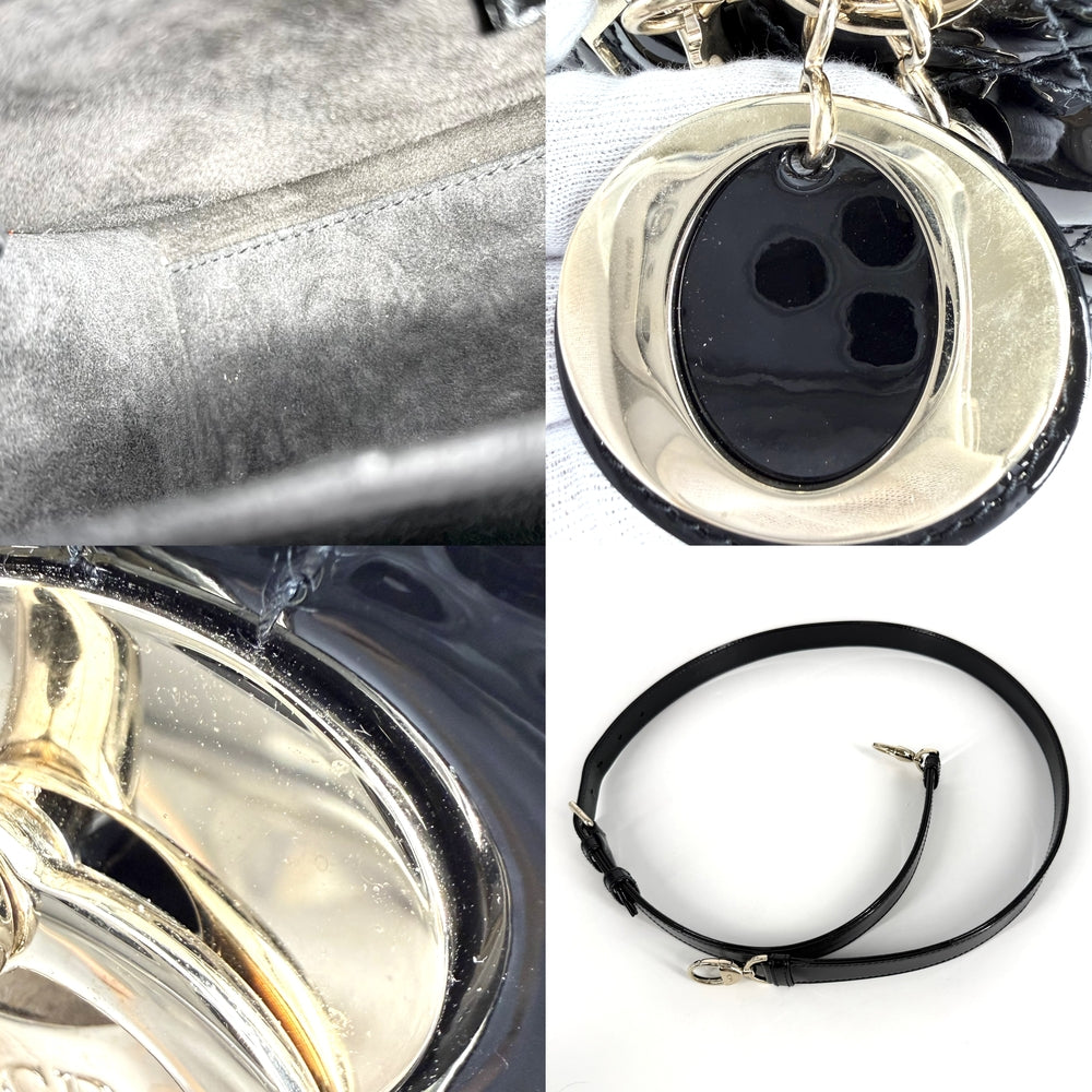 Christian Dior クリスチャンディオール 2WAY カナージュ レディディオール ミディアム ショルダーバッグ ハンドバッグ パテントカーフスキン ブラック 黒 ゴールド金具 レディース【中古品】