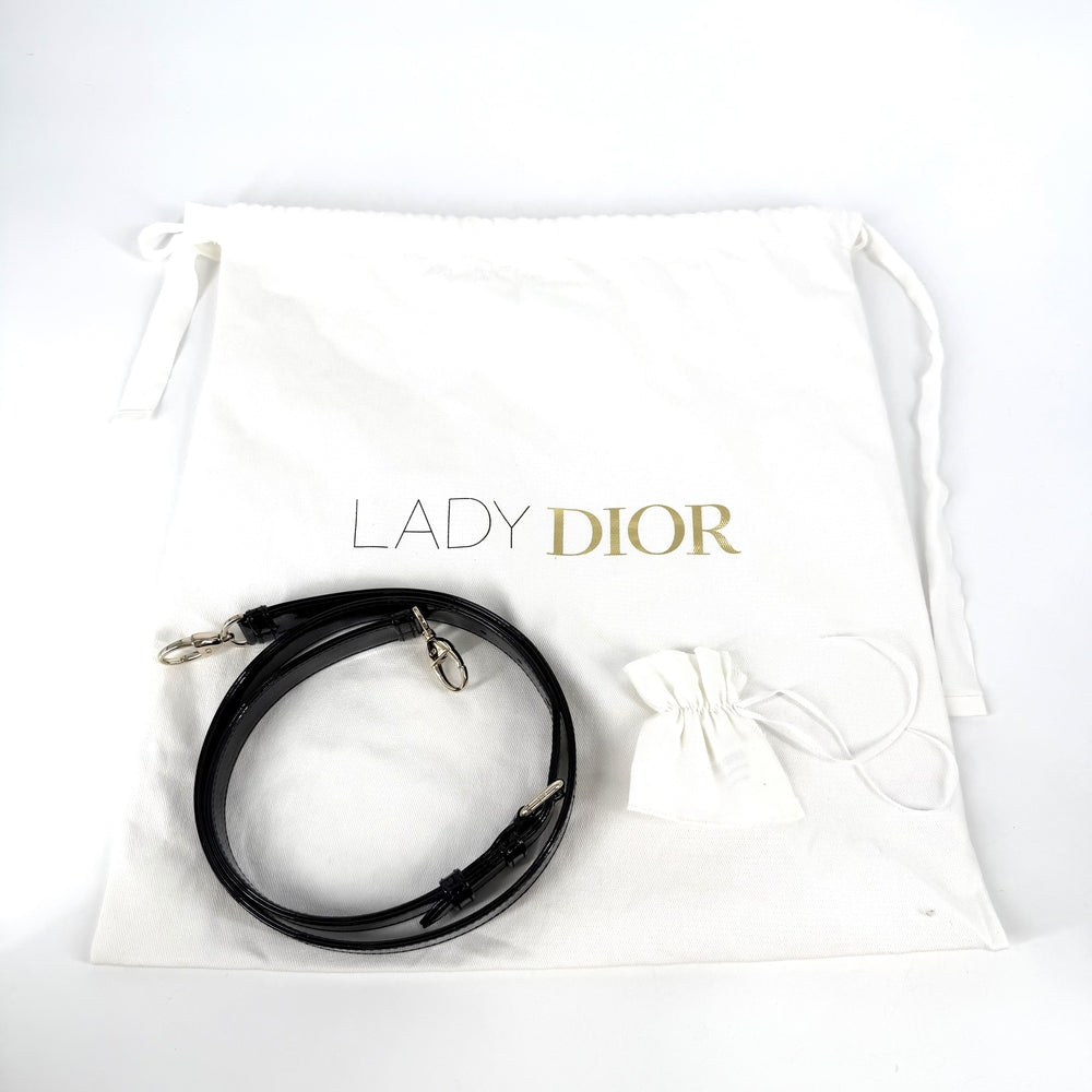 Christian Dior クリスチャンディオール 2WAY カナージュ レディディオール ミディアム ショルダーバッグ ハンドバッグ パテントカーフスキン ブラック 黒 ゴールド金具 レディース【中古品】