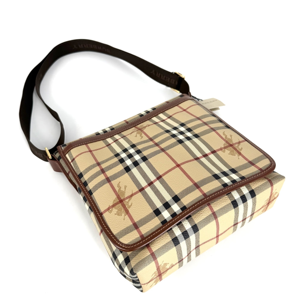 BURBERRY バーバリー ショルダーバッグ ノバチェック PVCコーティングキャンバス レザー ベージュ ゴールド金具 ユニセックス【中古品】