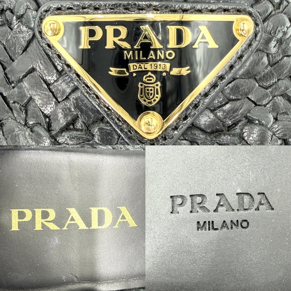 PRADA プラダ ローファー トライアングルロゴ 編み込み 靴 39 1/2サイズ 約26.5cm レザー ブラック 黒 ゴールド金具 レディース【中古品】