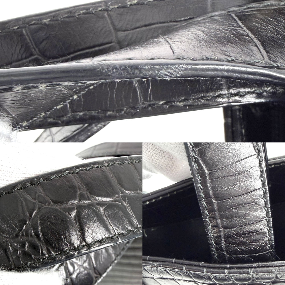 Salvatore Ferragamo サルヴァトーレフェラガモ 2WAY クロコ型押し ショルダーバッグ ハンドバッグ かばん 鞄 DY-21 0239 レザー ブラック 黒 ゴールド金具 レディース【中古品】