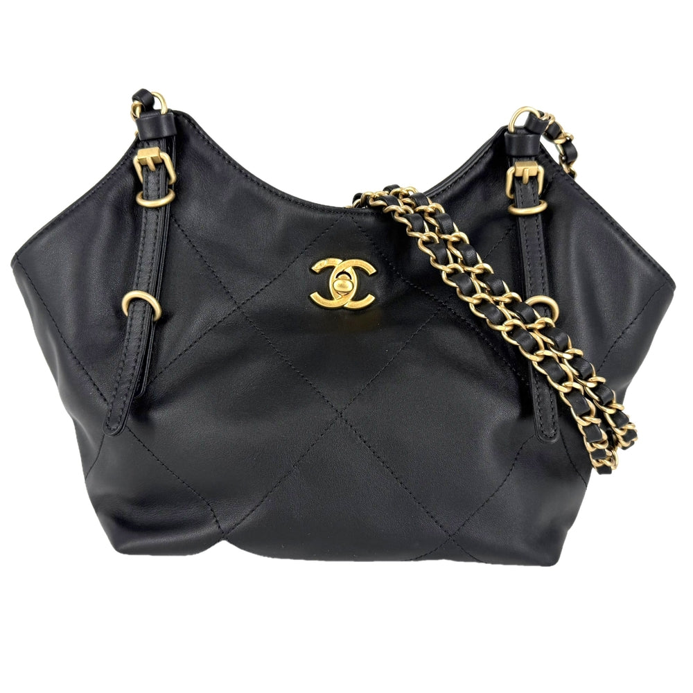 CHANEL シャネル ハンドバッグ スモール ショッピングバッグ ココマーク ターンロック AS6015 レザー ブラック 黒 ゴールド金具 レディース【中古品】