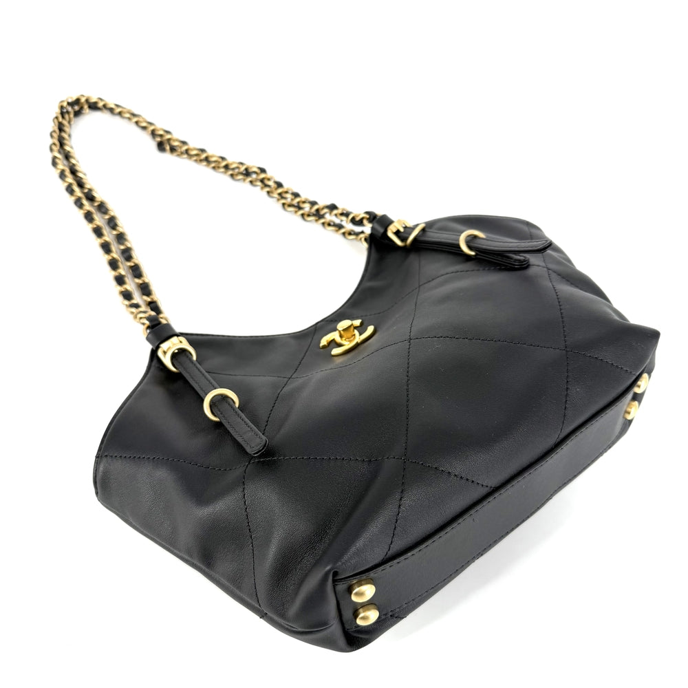 CHANEL シャネル ハンドバッグ スモール ショッピングバッグ ココマーク ターンロック AS6015 レザー ブラック 黒 ゴールド金具 レディース【中古品】
