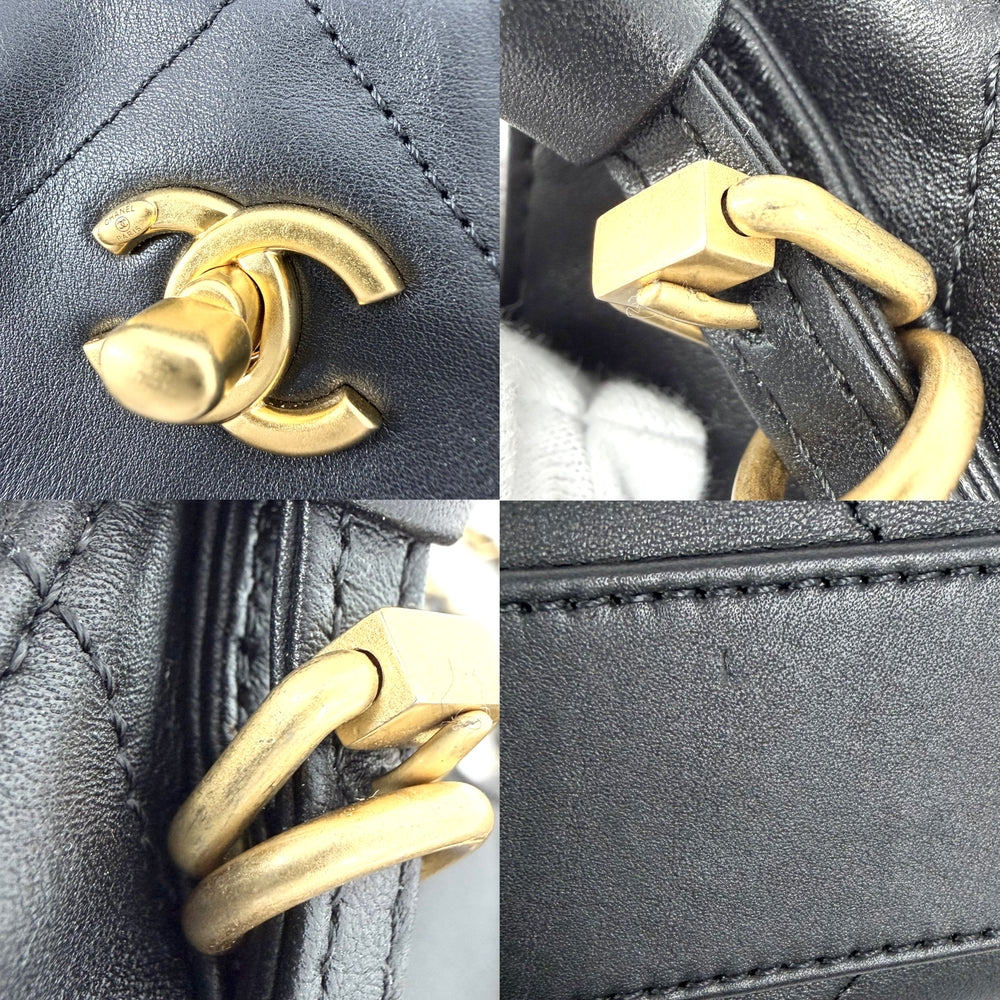CHANEL シャネル ハンドバッグ スモール ショッピングバッグ ココマーク ターンロック AS6015 レザー ブラック 黒 ゴールド金具 レディース【中古品】