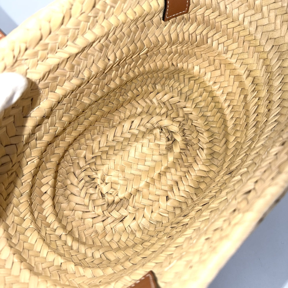 LOEWE ロエベ ハンドバッグ アナグラム バスケットバッグ スモール かごバッグ ラフィア レザー ベージュ ブラウン 茶 シルバー金具 レディース【中古品】